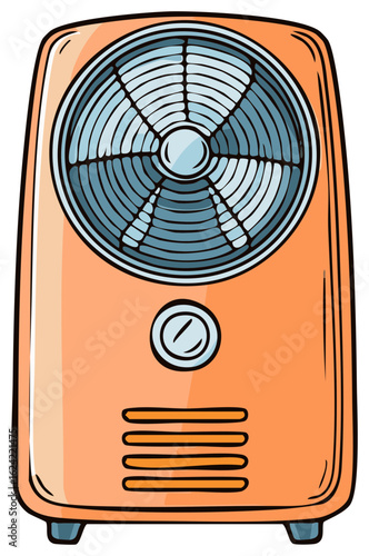 Retro orange air conditioner with fan illustration