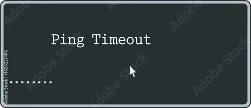 A computer screen displays a "Ping Timeout" message with a cursor and loading dots.
