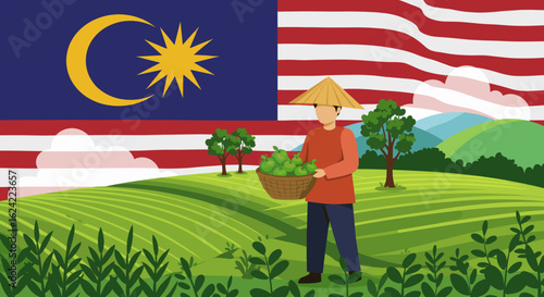 The image symbolizes agriculture, national pride, and rural life in Malaysia.