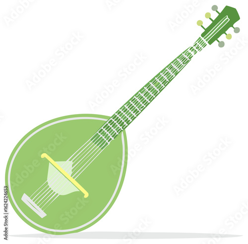 Light green bandura stringed instrument, Ukrainian folk musical object in vector format