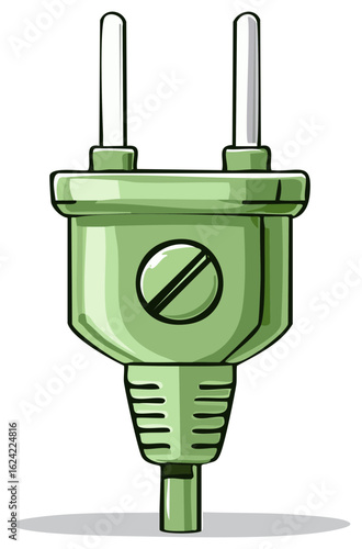 Vibrant green electrical power plug with two pins, a clean vector illustration for energy concepts.