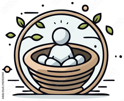 Minimalist illustration of a person sitting in a nest representing safety comfort and personal growth