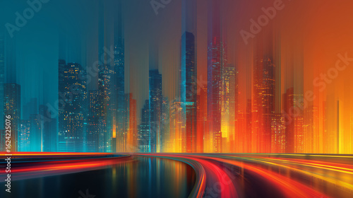 Vibrant Cityscape with Dynamic Light Trails