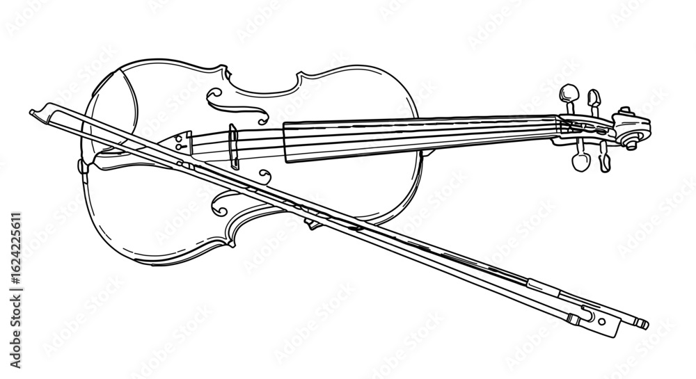 Obraz premium Violin instrument drawing for music education and string orchestra performance black and white line art