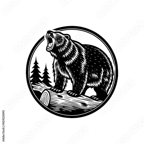 Roaring Bear on a Log