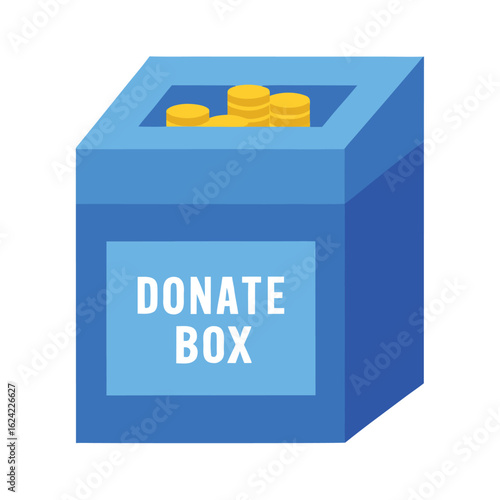Blue donate box with gold coins illustration donation container charity concept