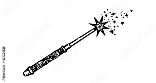 Magic wand with stars vector illustration for fantasy and wizardry designs and magical spell casting clipart