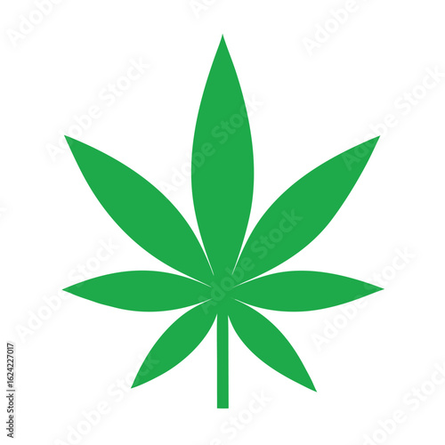 Green Cannabis Leaf Illustration Isolated on White, Representing Medicine and Symbolism