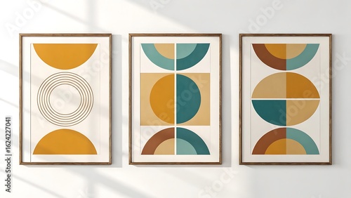 Geometric Wall Art Trio Minimalist Aesthetic Posters Framed Home Decor Trendy Artistic Prints on Wall