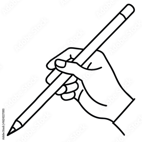 Hand Holding Pencil Illustration Outline Drawing Sketch Artistic Writing Tool
