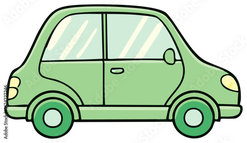 Illustration of a green cartoon style car with a rounded retro aesthetic