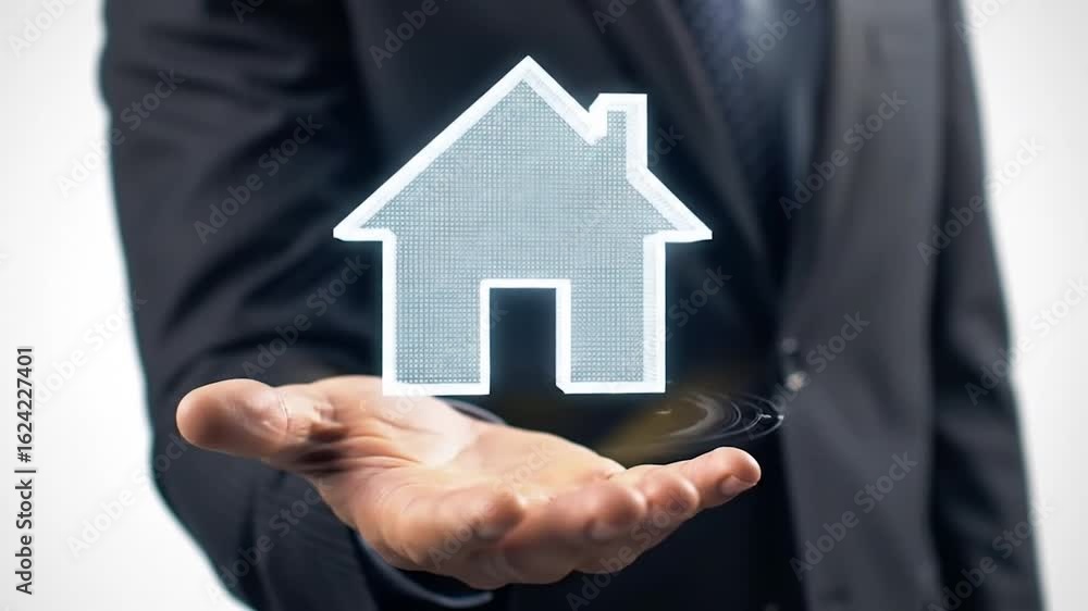 Businessman Holding a House Icon Representing Real Estate Investment
Businessman Holding a House Icon Representing Real Estate Investment