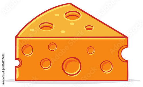 Wedge of yellow Swiss cheese with holes cartoon vector graphic icon