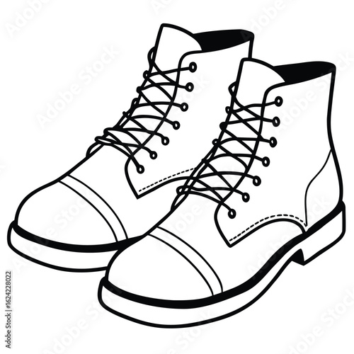 Outline Illustration of Two LaceUp Boots Footwear Fashion Style Pair Drawing
