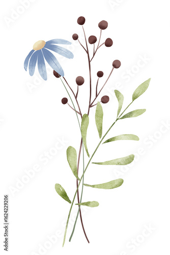 Wallpaper Mural Small Blue and Purple Flowers with Fruits, Watercolor Illustration of Nature's Bounty Torontodigital.ca