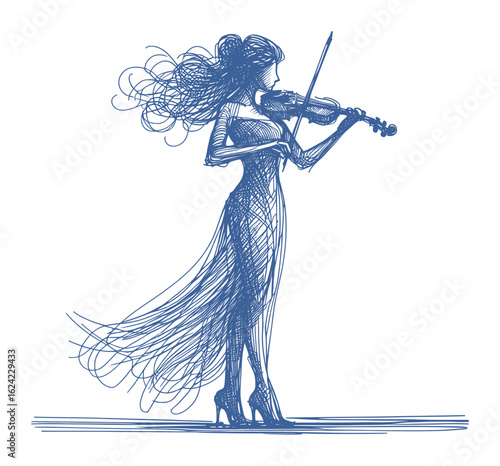 a violinist - line art sketch drawing style (artwork 2)