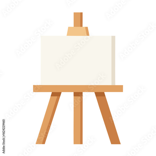 Simple Cartoon Drawing Brown Easel with Blank White Canvas Illustration Art