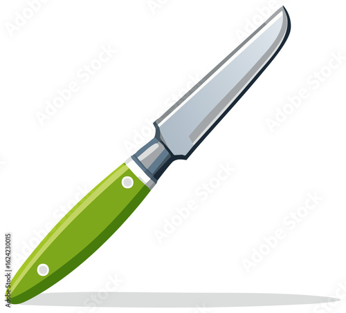 Vector illustration of a kitchen knife with a green handle