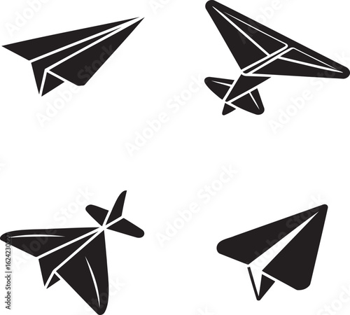 Paper plane silhouette set vector illustration isolated On Transparent Background