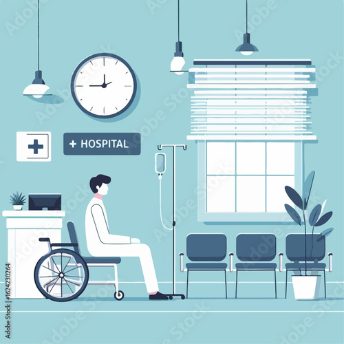 flat illustration of a person waiting at home sick
