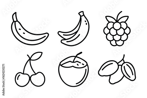 Bananas cherries grapes coconut plums bunch of bananas