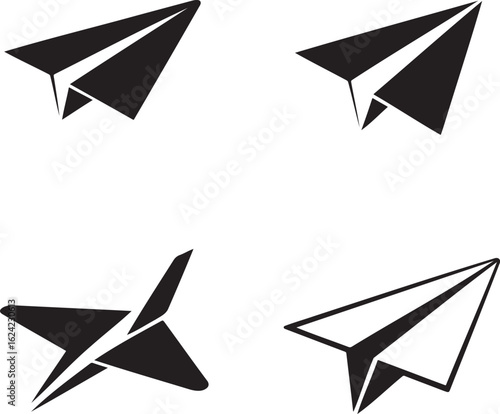 Paper plane silhouette set vector illustration isolated On Transparent Background