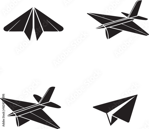 Paper plane silhouette set vector illustration isolated On Transparent Background