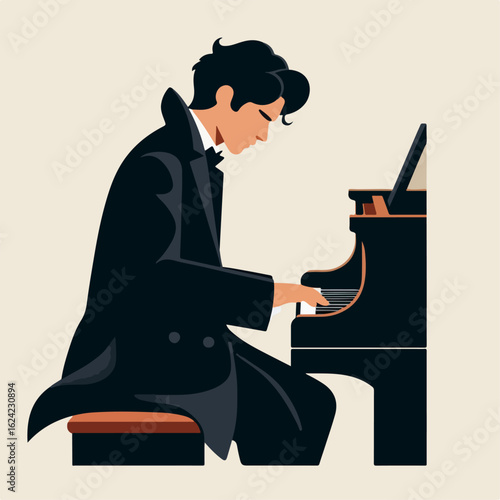 flat illustration of a pianist