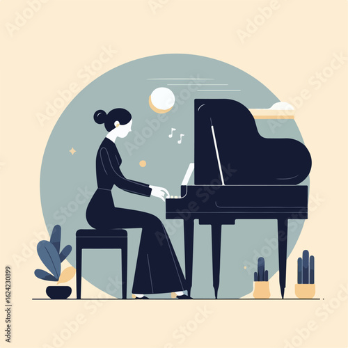 flat illustration of a pianist
