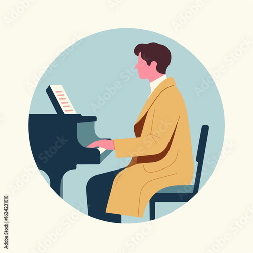 flat illustration of a pianist