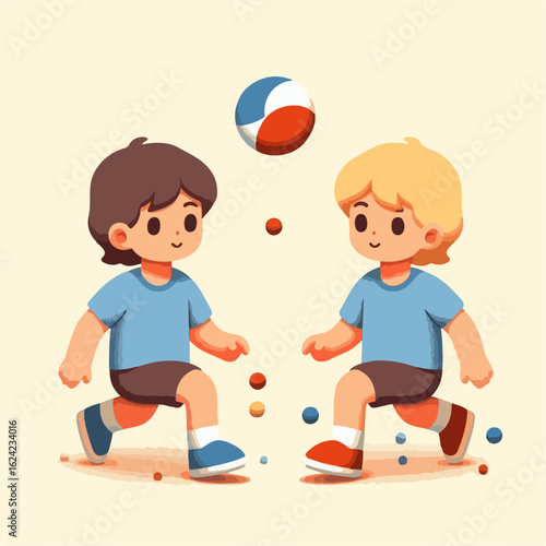 cartoon illustration of children playing ball