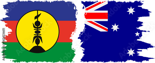 Australia and New Caledonia grunge flags connection, vector