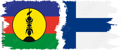 Finland and New Caledonia grunge flags connection, vector