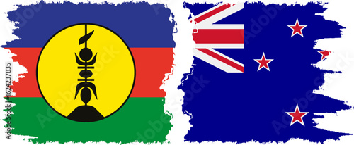 New Zealand and New Caledonia grunge flags connection, vector