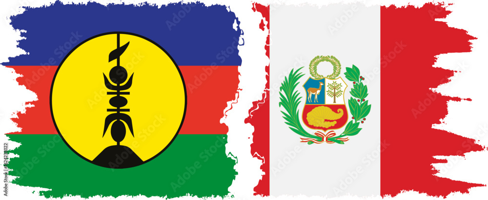 Fototapeta premium Peru and New Caledonia grunge flags connection, vector