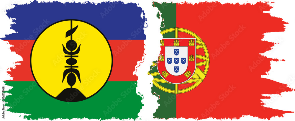 Obraz premium Portugal and New Caledonia grunge flags connection, vector