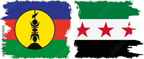 Syria and New Caledonia grunge flags connection, vector