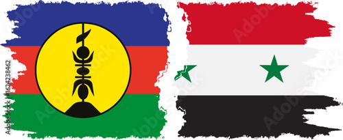 Syria and New Caledonia grunge flags connection, vector