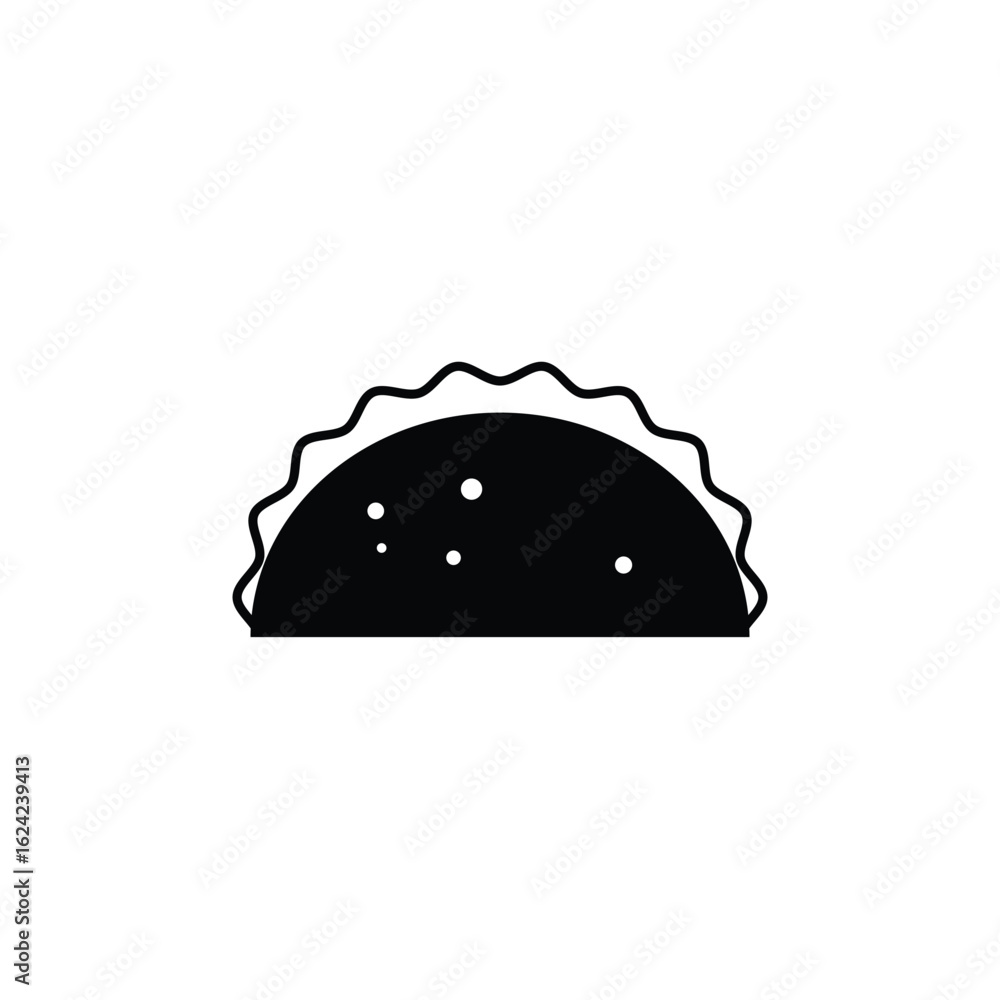 Taco icon in black and white. Minimalist icon silhouette on white background, ideal for food shop menu, food labels, restaurant, apps, packaging design or web design Taco icon in black and white. Minimalist icon silhouette on white background, ideal for food shop menu, food labels, restaurant, apps, packaging design or web design