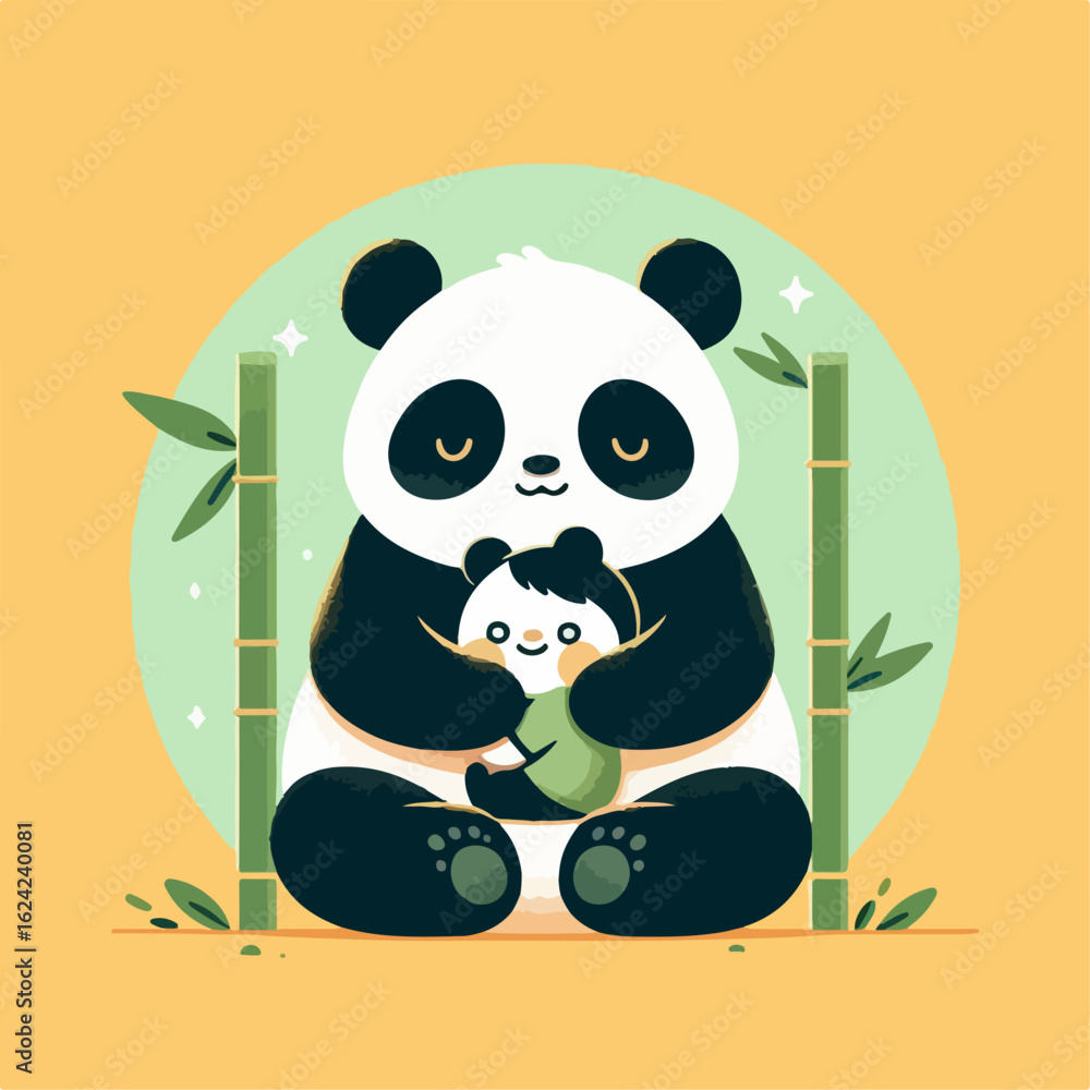 Fototapeta premium illustration of funny panda hugging his child