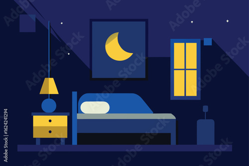 night scene of bedroom with moonlight  .eps