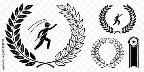 Triumph and Victory Illustration Featuring Laurel Wreaths and an Athlete Silhouetted for a Classic Sporting Event Look