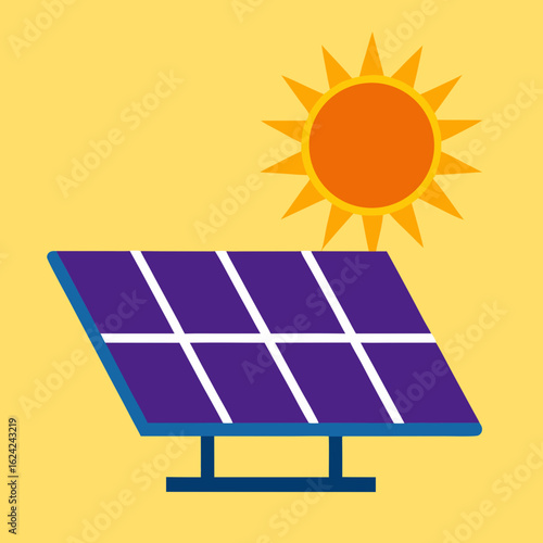 solar panels and sun vector illustration white background