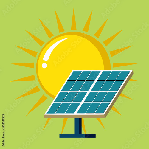 solar panels and sun vector illustration white background