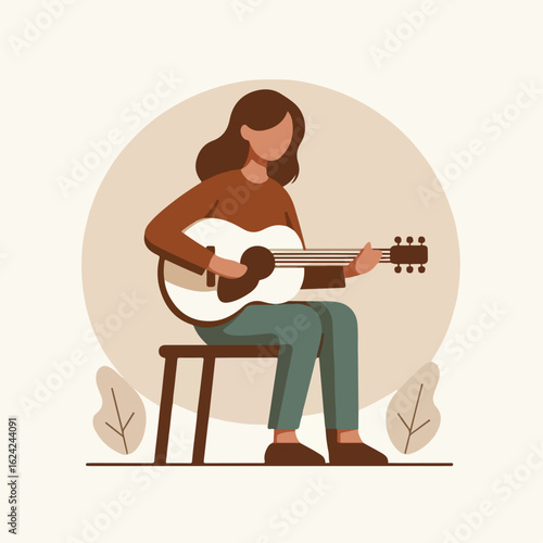 woman sitting on chair and playing guitar