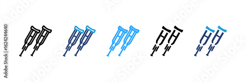 Crutches icon set multiple style collection