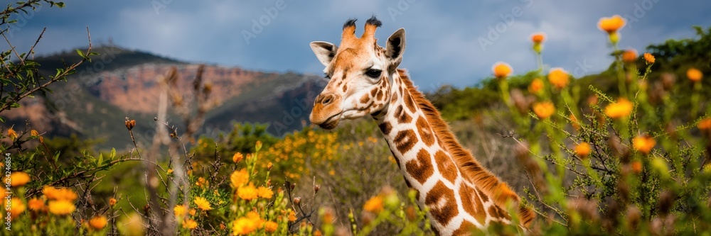 Obraz premium Majestic giraffe standing gracefully in African savanna landscape