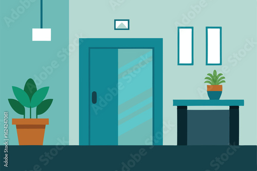 office lobby vector with receptionist desk  potted (1).eps