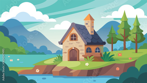 Charming lakeside cottage with mountain backdrop