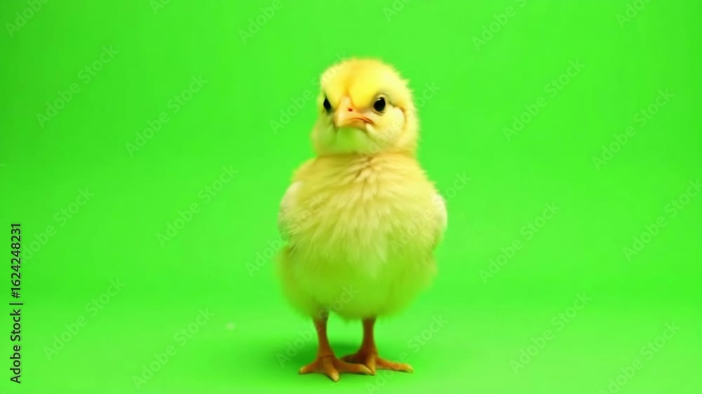 Adorable chick with playful curiosity explores a vibrant green screen studio in stunning 4K, perfect for children's content and engaging animations Adorable chick with playful curiosity explores a vibrant green screen studio in stunning 4K, perfect for children's content and engaging animations